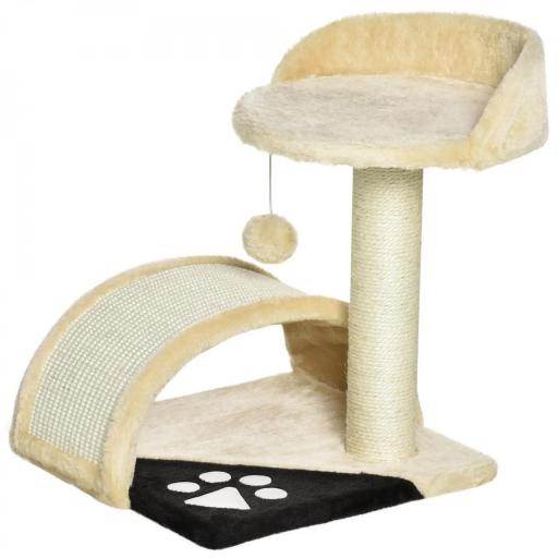 Árbol Rascador para Gatos Pequeños Altura 46 cm de 2 Niveles Árbol para Gatos con Poste Tablero para Rascar Plataformas y Juguete de Bola Colgante 35,5x37x46 cm Beige [9]