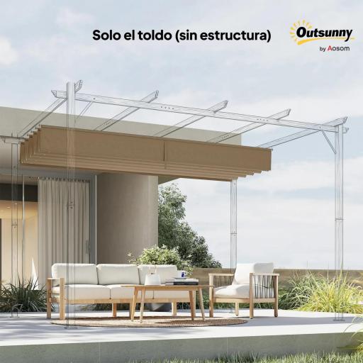 Cubierta para Techo Retráctil de 2,5x2,55m para Pérgola 3x3 Tela de Repuesto con 10 Orificios de Drenaje Pardo [8]