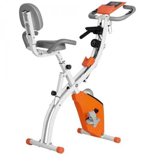 Bicicleta Estatica Plegable 3 en 1 con Respaldo y 8 Niveles Resistencia Magnética Bicicleta Estatica en Casa Ajustable con Monitor LCD Volante Banda Sensor de Pulso Soporte de Teléfono Naranja [9]