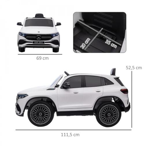 Coche Eléctrico para Niños Mercedes-Benz EQA 12V Control Remoto Música Bocina Velocidad 3-8 km/h 111,5x69x52,5cm Blanco [1]