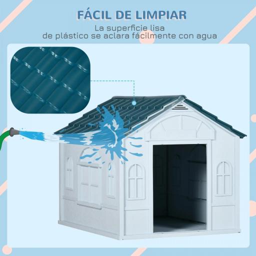 Casa para Perros con Imitación de Ventana y Tejas para Perros Medianos 65x75,7x63 cm Azul Verdoso y Blanco [5]