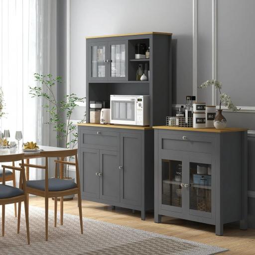 Alacena de Cocina Mueble Auxiliar de Cocina con 5 Puertas Estante Ajustable y Encimera de Microondas 100x40x180cm Gris