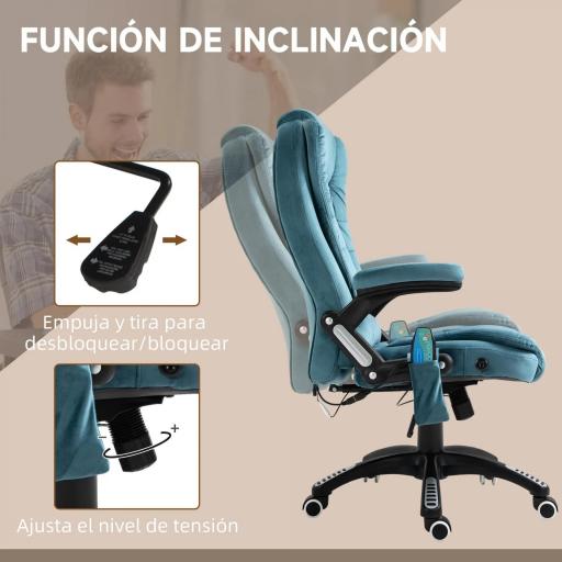 Silla Oficina con Masaje de 6 Puntos con Función Basculante con Calefacción Altura Ajustable 68x72x110-120 cm Azul [5]