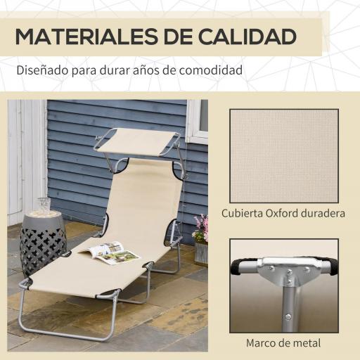 Tumbona de jardín Plegable con Toldo y Respaldo Reclinable para Jardín Terraza Acampada 187x58x36cm Beige [3]