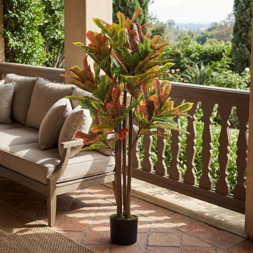 Crotón Artificial 120 cm Planta Artificial Decorativa con Maceta y Hojas para Decoración del Interior Multicolor [3]