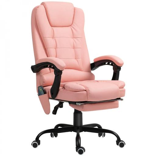 Silla de Oficina con 7 Puntos de Masaje con Reposapiés Retráctil Altura Ajustable Control Remoto y Tejido de PU Rosa [9]