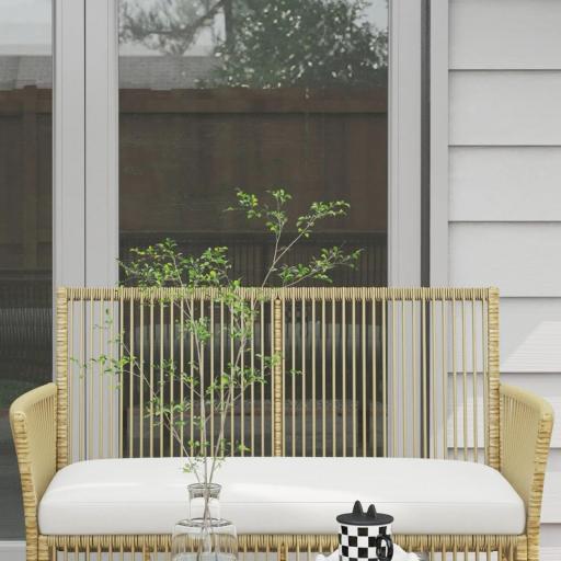 Juego de 4 Piezas Muebles de Terraza con 1 Sofá de 2 Plazas 2 Sillones y 1 Mesa de Centro con Encimera de Cristal Beige [7]