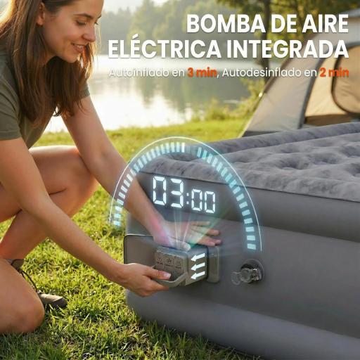 Colchón Hinchable Individual Plegable con Bomba Inflado 3 Min Desinflado 2 Min Bolsa Carga 200 kg 190x97x39 cm Gris [3]