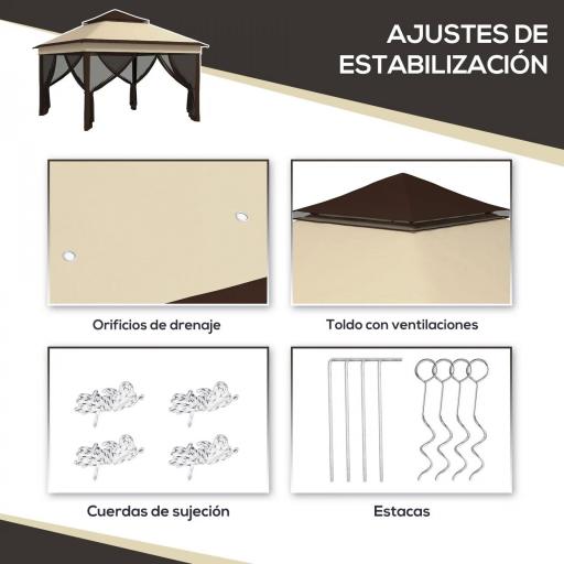 Carpa Plegable 3,26x3,26x2,72m con Doble Techo Altura Ajustable Mosquiteras Protección UV30+ y Bolsa de Transporte Beige [4]