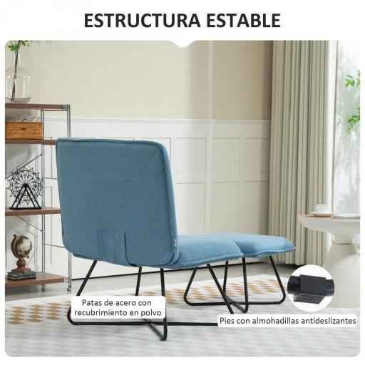 Butaca con Reposapiés Sillón para Lectura con Patas de Acero en Forma de Cruz Azul Claro [5]