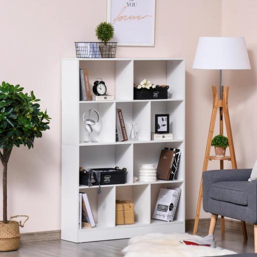 Estantería Librería de 4 Niveles con 10 Compartimentos Estantes de Almacenaje Multiusos 100x23,8x140 cm Blanco