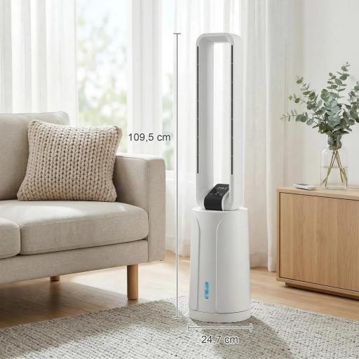 Enfriador de Aire 3 en 1 con Depósito de 1,7L Modos Ajustables Temporizador Control Remoto 24,7x24,7x109,5 cm Blanco [1]