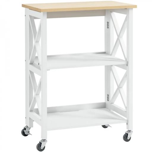 Carrito de Cocina Plegable Carro Auxiliar con Ruedas Carro Verdulero con 2 Estantes para Comedor 60x40x84 cm Blanco [9]