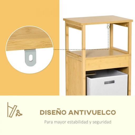 Mueble Auxiliar de Baño de Bambú Armario para Baño con 2 Estantes y 1 Cajón de Tela Extraíble Mueble de Almacenaje para Salón Cocina 40x30x86,5 cm Natural [6]