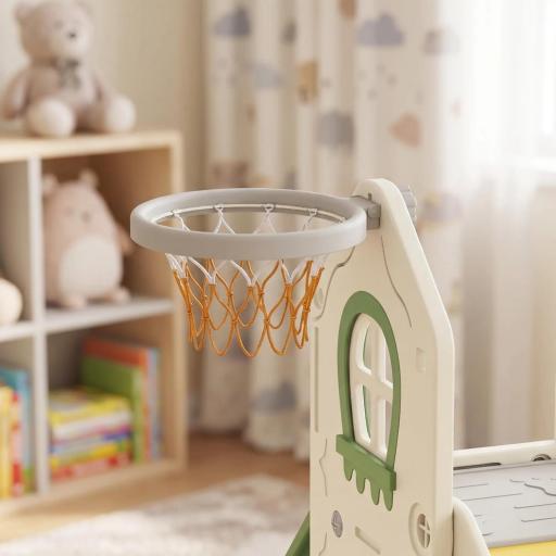 Tobogán Infantil Plegable 5 en 1 con Escalador Aro de Baloncesto Pelota Almacenamiento y Peldaños Crema [5]
