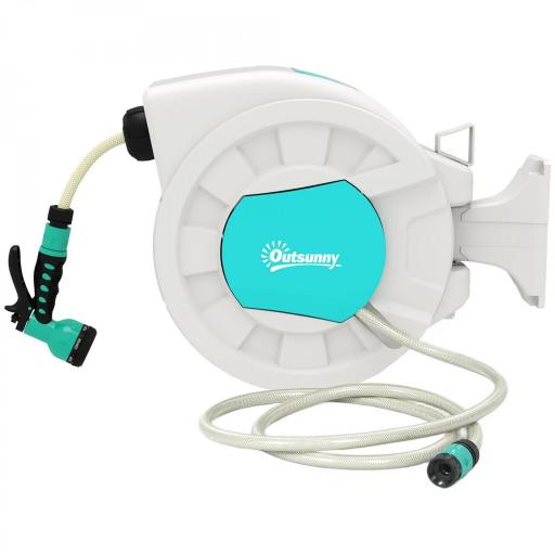 Carrete de Manguera Retráctil 20 +2 m con Soporte Boquilla de 7 Funciones y Bloqueo Retorno Automático Gris [8]