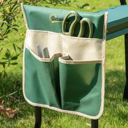 Taburete de Jardín Plegable con Bolsa para Herramientas Protección Cojín Rodillas Asiento de Jardín con Almohadilla Altura Ajustable Soporta un máximo 150kg Color Verde Negro [7]