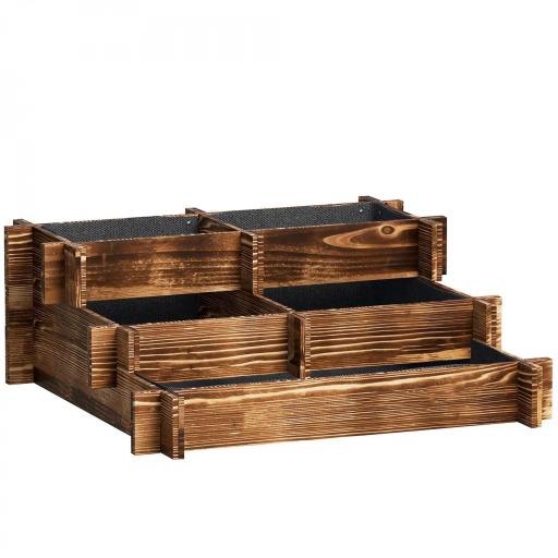 Arriate de Jardín de 3 Niveles con Diseño de Escalera y Tela no Tejida para Cultivos Flores 93x93x35 cm Carbonizado [8]