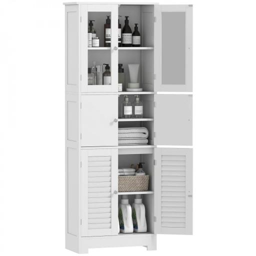 Mueble Auxiliar de Baño con 6 Puertas Estantes Ajustables Antivuelco Armario de Baño Moderno 60x30x170,5 cm Blanco [10]