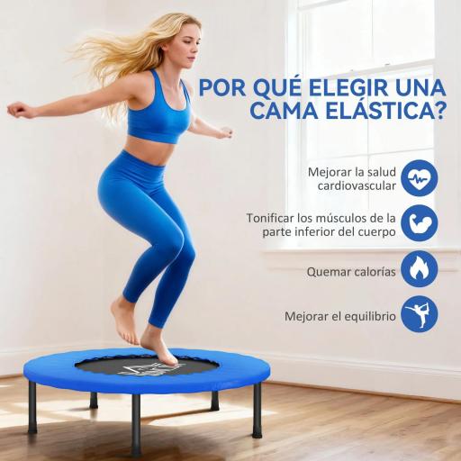 Cama Elástica Fitness Ø81 cm Trampolín de Acero con Borde Protector y 28 Resortes para Ejercicios en Interior y Exterior Carga 100 kg 81x81x22,5 cm Negro y Azul [2]