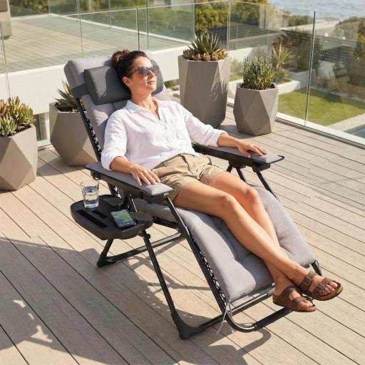 Silla de Gravedad Cero Tumbona Plegable y Reclinable Ajustable con Reposabrazos Reposacabezas Portavasos Gris Claro [0]
