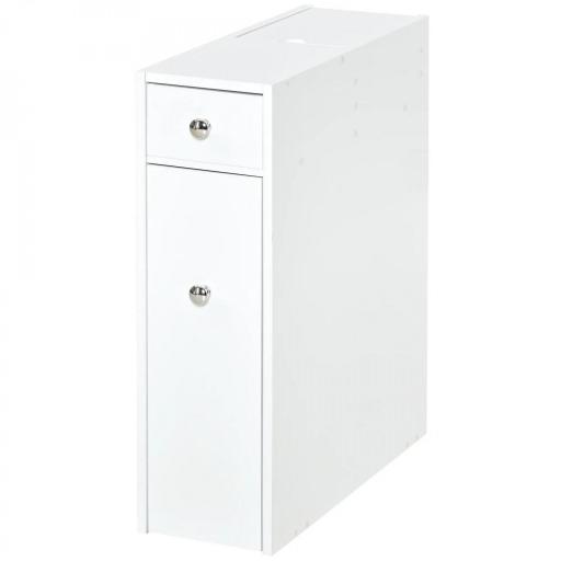 Mueble Auxiliar de Baño Estrecho con 2 Cajones y Compartimiento Superior con Tapa para Lavabo 17x48x58 cm Blanco [8]