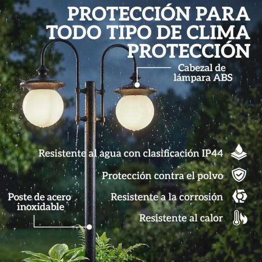 Farola Solar Exterior de Jardín con Macetero 2 Cabezales Impermeable IP44 Encendido/Apagado Automático Altura Ajustable [2]