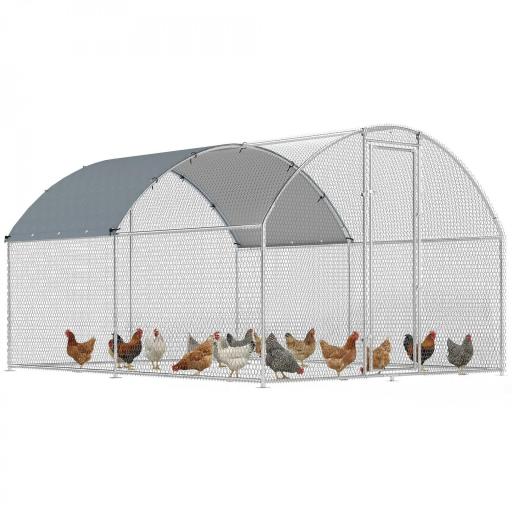 Gallinero para Exterior 2,8x3,4x1,9 m Cubierta de Tela Oxford Anti-UV Impermeable Pestillos para 10-16 Gallinas Plata [8]
