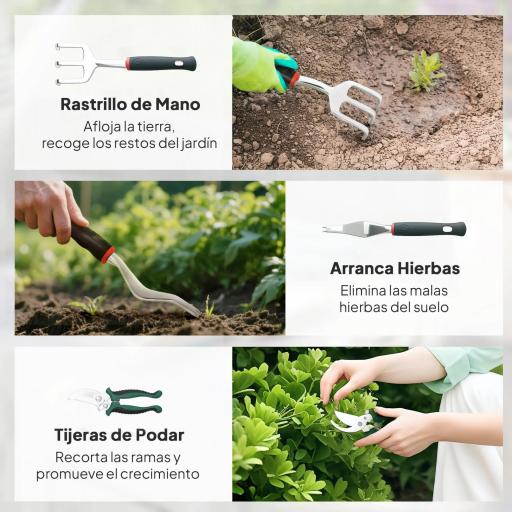Juego de Herramientas Jardinería de 9 Piezas de Aluminio con Tijeras de Podar con Bloqueo Seguro Bolsa de Jardín Ligera [3]
