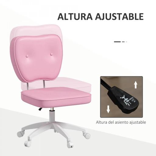 Silla de Oficina Giratoria Tapizada en PU con Altura Ajustable sin Brazos Carga 120 kg 46x59x82-92 cm Rosa [4]