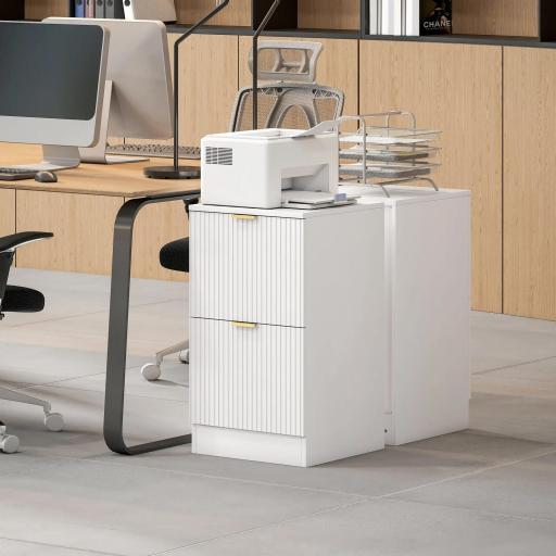 Cajonera de Escritorio con 2 Cajones Frentes Acanalados Mueble Archivador para Tamaño A4 o Carta 40x40x71 cm Blanco [2]