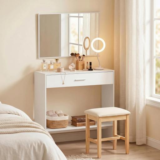 Recibidor de Entrada con Espejo Cajón y Estante Mueble de Recibidor para Pasillo 91,5x27,9x85,5 cm Blanco [6]