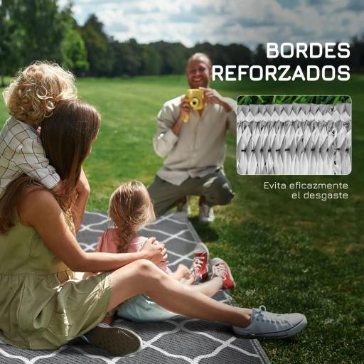 Alfombra Exterior Reversible 182x274 cm de Plástico Impermeable para Terraza Patio Camping Playa Gris y Blanco [8]