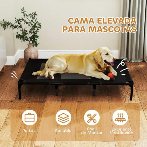 Cama Elevada para Perros Grandes Cama para Perros con Zona de Malla Transpirable y Bolsa 122x92x23 cm Negro [4]