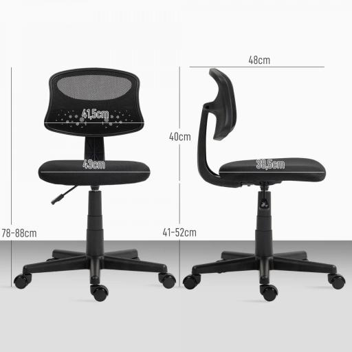 Silla de Oficina sin Brazos Silla de Escritorio Giratoria con Respaldo de Malla Transpirable Altura Ajustable Negro [1]