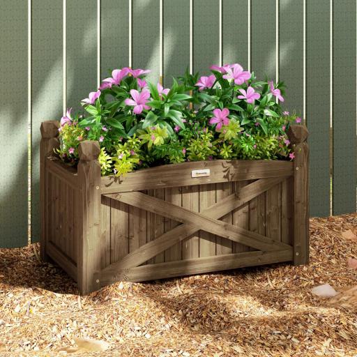 Jardinera de Madera Elevada para Cultivar Plantas Flores Hierba para Jardín Balcón Terraza 60x39x37 cm Café Oscuro [3]