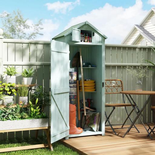 Armario de Jardín de Madera Armario de Almacenamiento Cobertizo de Jardín con Estantes 77x54,2x179 cm Azul y Verde