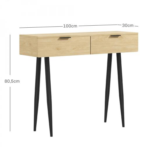 Mueble para Recibidor con 2 Cajones y Patas de Acero para Recibidor Entrada Pasillo 100x30x80,5 cm Roble [1]
