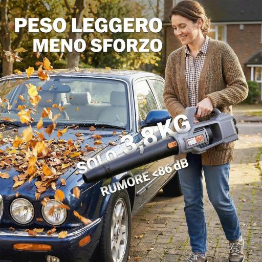 Soplador de Hojas Sin Cable 36V con 2 Baterías de 4.0Ah y Cargador Motor sin Escobillas 1000W 3 Velocidades Gris Claro [4]