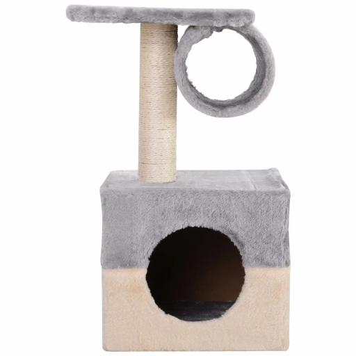 Rascador Árbol para Gatos 31x31x58 cm con Poste Central Casa Cama de Felpa Suave para Arañar Dormir y Jugar Gris y Beige [3]