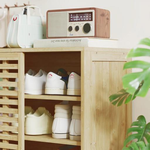 Armario de Baño de Bambú con 2 Puertas Correderas Diseño de Lamas 4 Estantes Mueble Auxiliar de Baño 80x34x80 cm Natural [7]