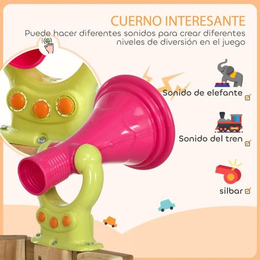 Parque Infantil Exterior de Madera con Columpio Tobogán Volante Bocina Teléfono para Patio Césped Rojo y Natural [5]