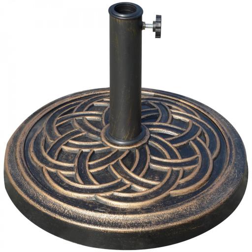 Base de Sombrilla de Jardín Peso Neto 12 kg Soporte de Parasol Redondo Apto para Postes de 38mm/48mm Resina y Acero para Terraza Patio Exterior Ø45x33 cm Bronce [8]