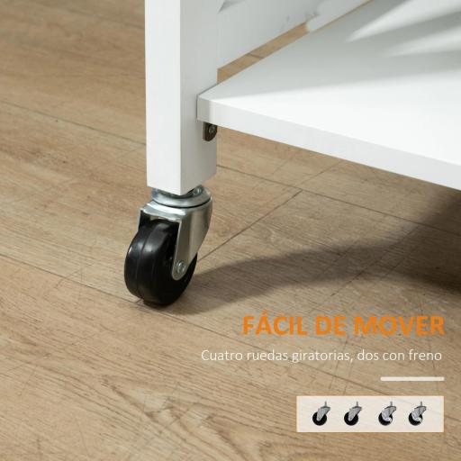 Carrito de Cocina Plegable Carro Auxiliar con Ruedas Carro Verdulero con 2 Estantes para Comedor 60x40x84 cm Blanco [4]