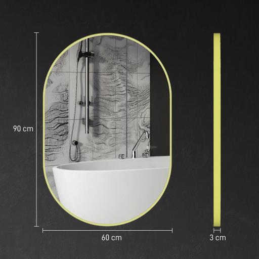 Espejo de Baño Ovalado 60x90 cm Espejo Decorativo de Pared con Marco de Aluminio para Salón Horizontal o Vertical Dorado [1]