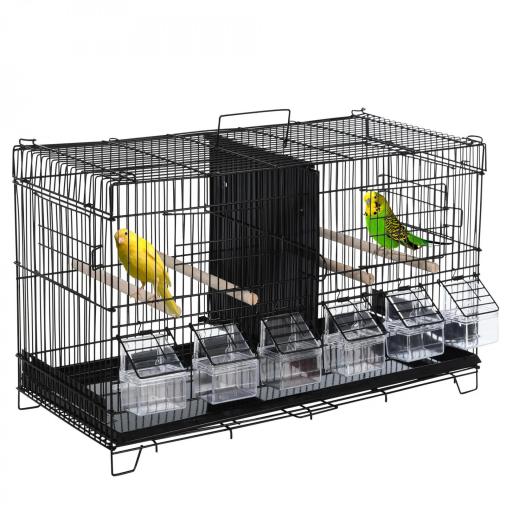 Jaula para Pájaros con Divisor Ganchos Superiores Puertas Comederos Perchas y Bandeja Extraíble 59,5x26,5x39,5 cm Negro [8]