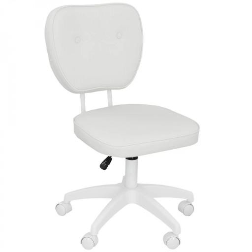 Silla de Oficina Giratoria Tapizada en PU con Altura Ajustable Sin Brazos Carga 120 kg 46x59x82-92 cm Blanco [9]