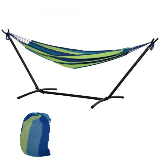 Hamaca con Soporte 310x117 cm para Camping con Altura Ajustable y Bolsa de Transporte Carga 120 kg Rayas Verdes y Azules [8]
