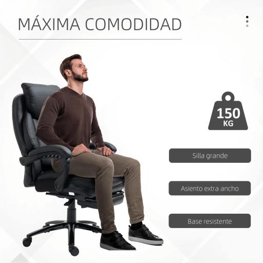  Silla de Oficina Ergonómica Silla de Escritorio Ajustable en Altura con Respaldo Inclinable hasta 130° Función Basculante y Resposapiés Retráctil Acero 65,5x79x112-118 cm Negro [4]