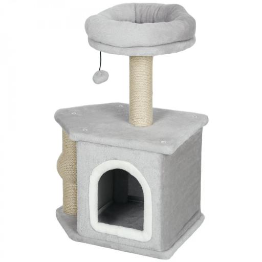 Árbol para Gatos Altura 66 cm Torre para Gatos con Cama Cueva Plataforma Bola Colgante y Poste de Yute Gris Claro [7]